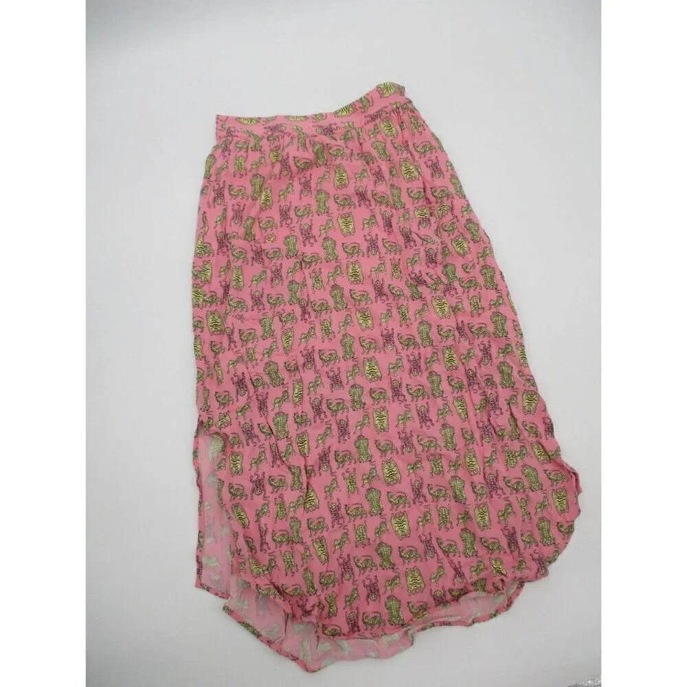 & Other Stories Womens Skirt 2 Pink Yellow Tigress Midi Skirt Animal Print Rayon